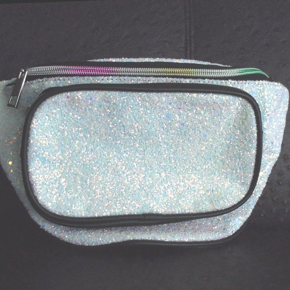 White Glitter Bum Bag Silver Back NEW